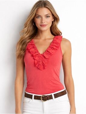 Lauren Ralph Lauren Coral Ruffle V-Neck Tank Top